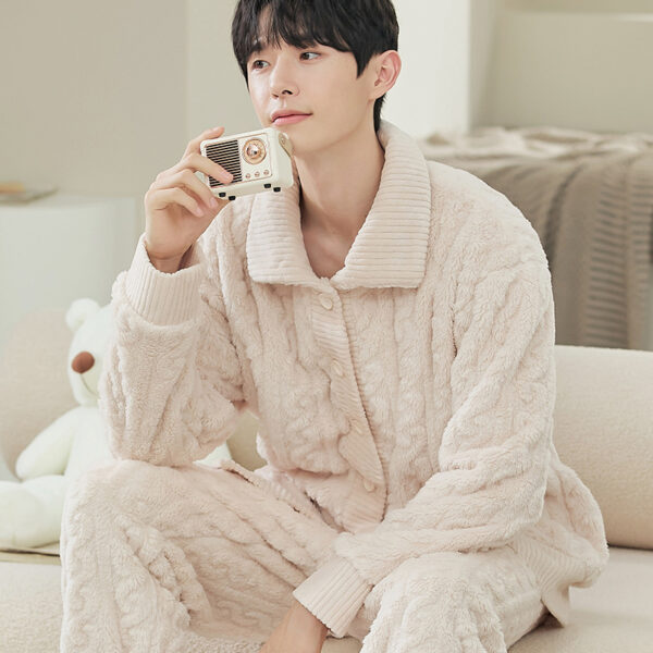 Pajamas Men's Jacquard Flannel Loose Fleece-lined Warm Loungewear - Image 4