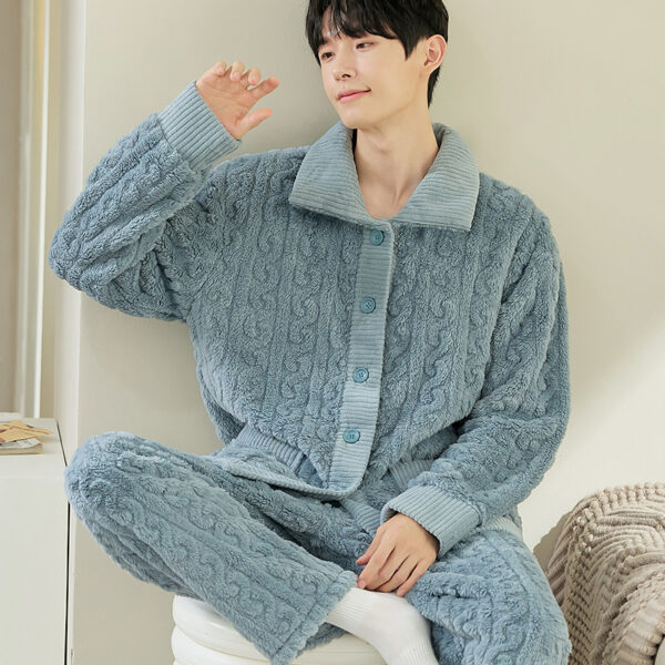 Pajamas Men's Jacquard Flannel Loose Fleece-lined Warm Loungewear - Image 7