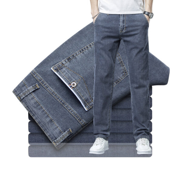 Men's Loose Elastic Jeans Straight Solid Color Casual Trousers - Image 6