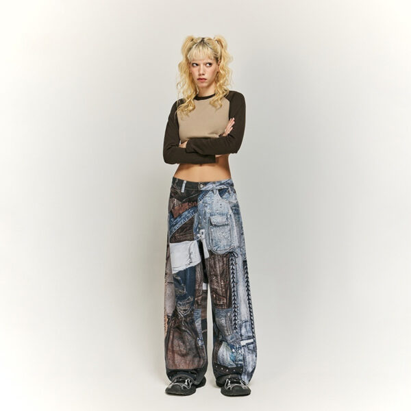 Vintage Patchwork Digital Printing Jeans American Street - Image 3