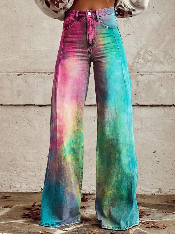 Plus Size Women's Casual Thin Wide Leg Imitation Jeans - Image 4
