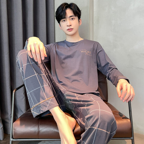 Men's Long Sleeve Cotton Simple Loose Plus Size Pajamas - Image 5