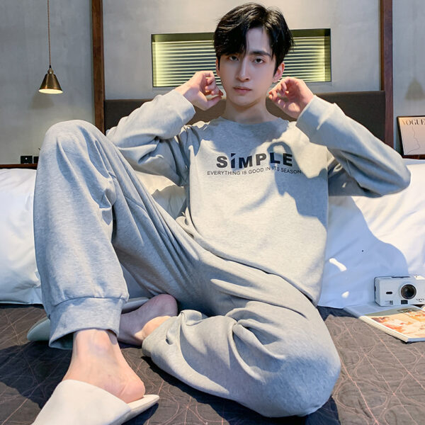 Men's Long Sleeve Cotton Simple Loose Plus Size Pajamas - Image 10