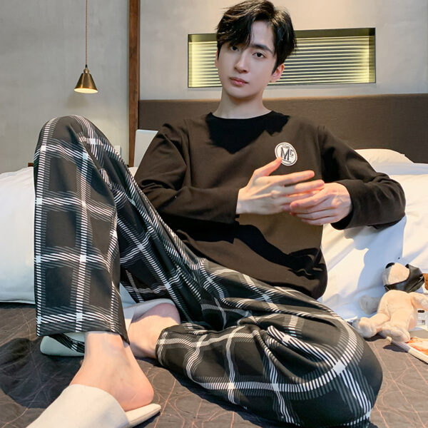 Men's Long Sleeve Cotton Simple Loose Plus Size Pajamas - Image 9