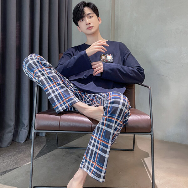 Men's Long Sleeve Cotton Simple Loose Plus Size Pajamas - Image 6