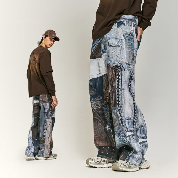 Vintage Patchwork Digital Printing Jeans American Street - Image 4