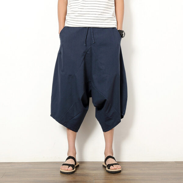 Men's Casual Retro Solid Color Cotton And Linen Lantern Pants - Image 2
