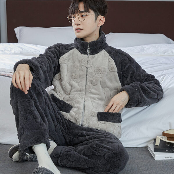 Pajamas Men's Jacquard Flannel Loose Fleece-lined Warm Loungewear - Image 8