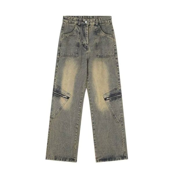High Street Yellow Mud Dyed Denim Trousers Trendy Retro - Image 3