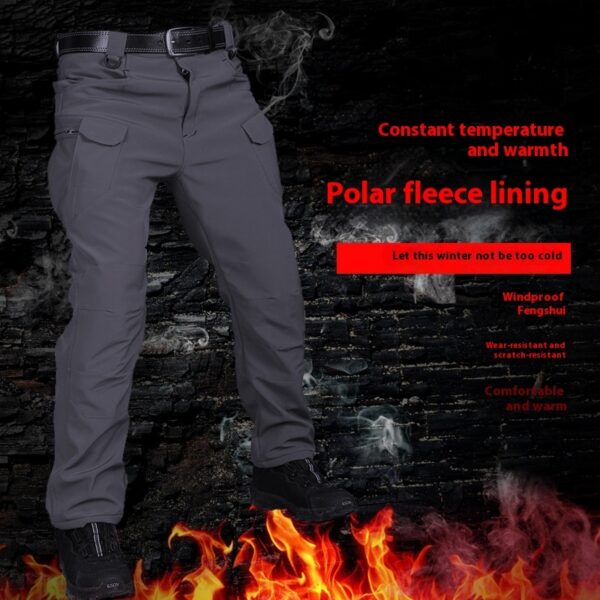 Winter Tactical Pants Men's Fleece-lined Waterproof Shark Skin Soft Shell Tactical Pants - Image 2