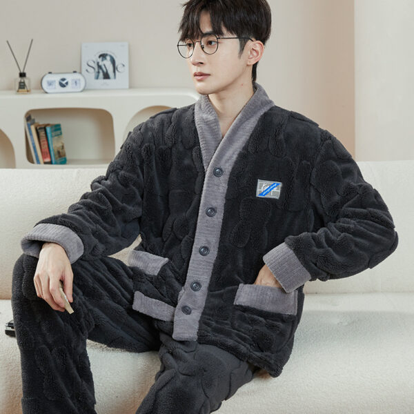 Pajamas Men's Jacquard Flannel Loose Fleece-lined Warm Loungewear - Image 9