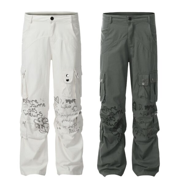 Water Paste Printing Design Sense American Fashion Brand Straight White Overalls Men - Image 3