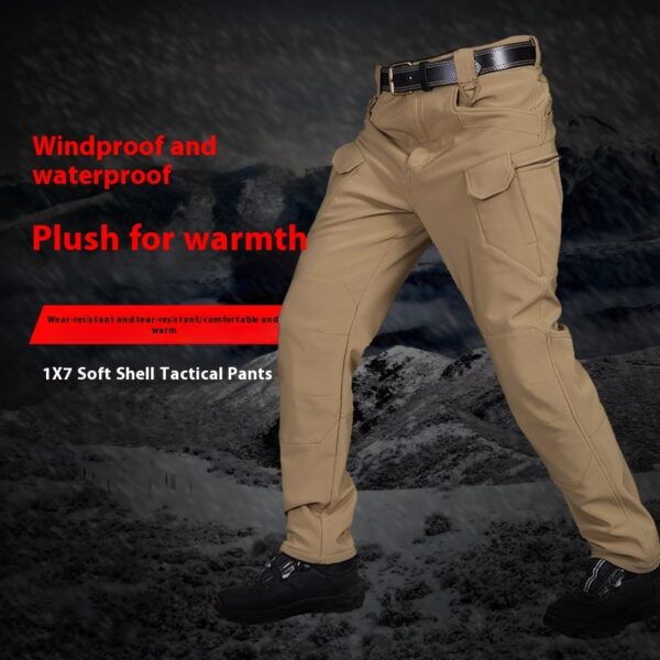 Winter Tactical Pants Men's Fleece-lined Waterproof Shark Skin Soft Shell Tactical Pants - Image 3