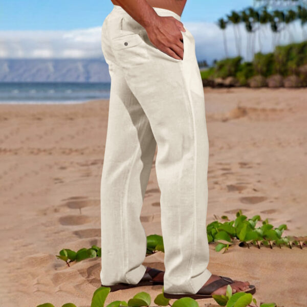 Men's Trousers Beach Drawstring Elastic Waist Straight Leg Outdoor Leisure - Image 3