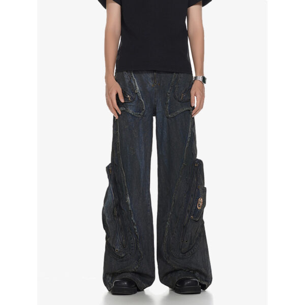 Men's American-style Street Fashion High Street Heavy Industry Heavy Shaped Denim Trousers - Image 6