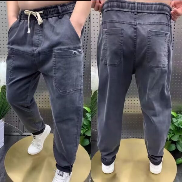 Spring Plus Size Loose Straight Casual Pants Solid Color Denim Trousers - Image 3