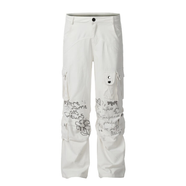 Water Paste Printing Design Sense American Fashion Brand Straight White Overalls Men - Image 6