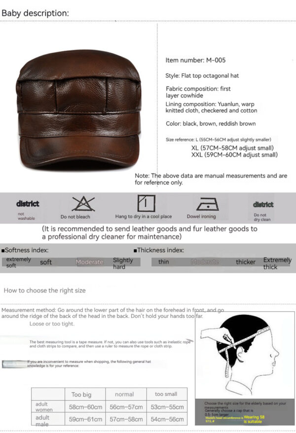 Autumn And Winter Men's Genuine Leather Octagonal Cap - Image 4