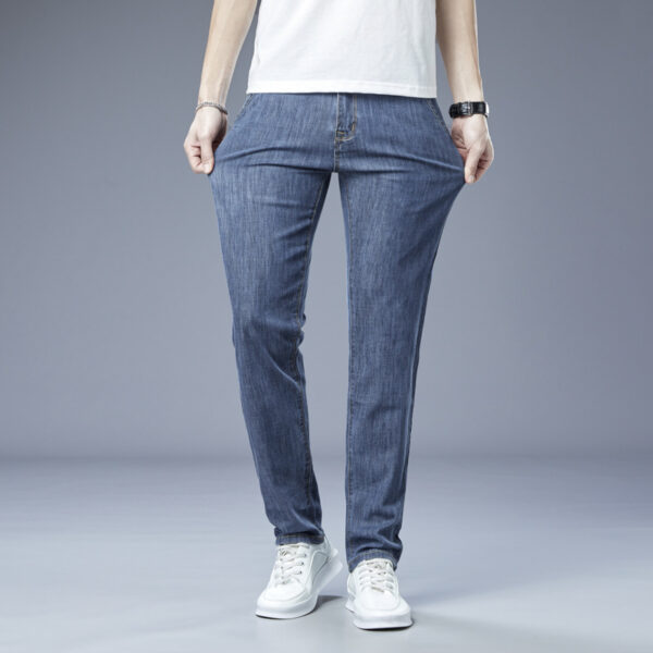 Men's Loose Elastic Jeans Straight Solid Color Casual Trousers - Image 5