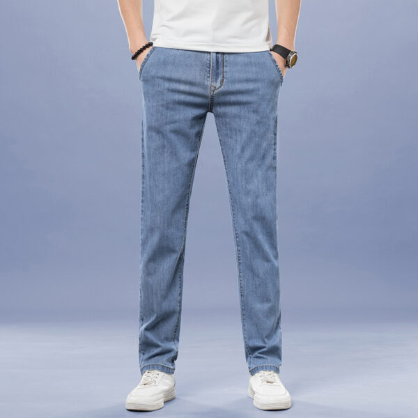 Men's Loose Elastic Jeans Straight Solid Color Casual Trousers - Image 8