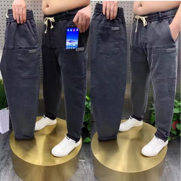 Spring Plus Size Loose Straight Casual Pants Solid Color Denim Trousers - Image 6