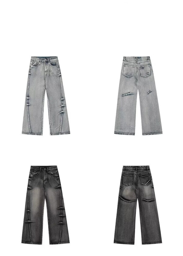 Washed Worn Jeans Men's Loose - Image 5