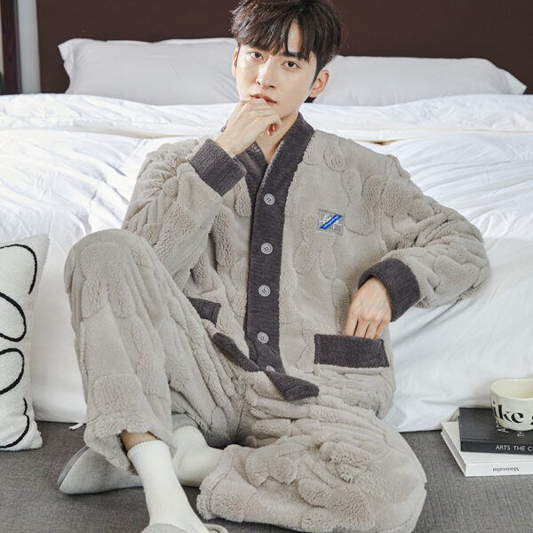 Pajamas Men's Jacquard Flannel Loose Fleece-lined Warm Loungewear - Image 5