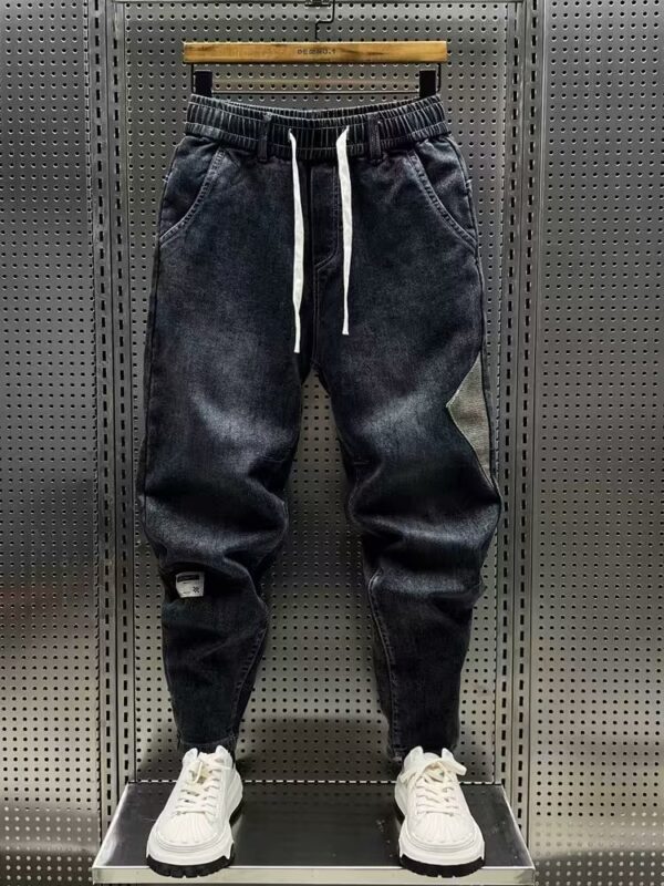 Fleece Padded Jeans Washed Loose Elastic - Image 4
