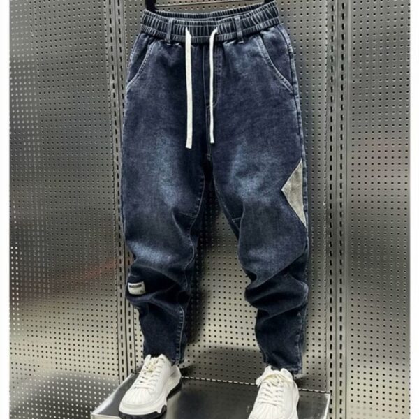 Fleece Padded Jeans Washed Loose Elastic - Image 9