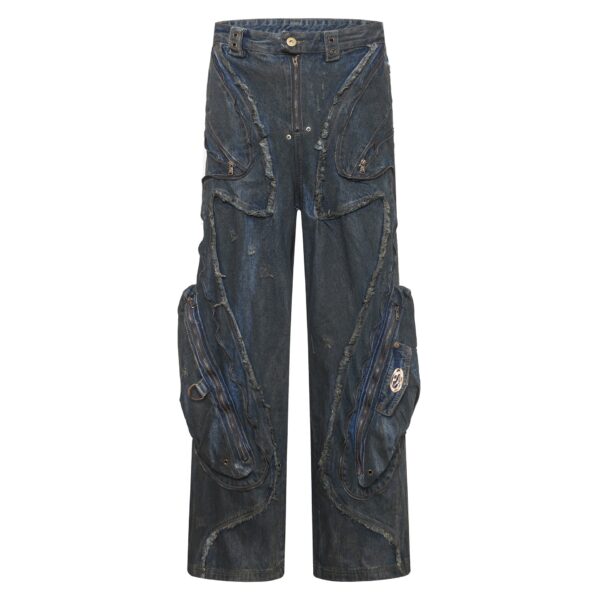 Men's American-style Street Fashion High Street Heavy Industry Heavy Shaped Denim Trousers - Image 3
