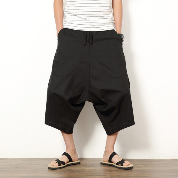 Men's Casual Retro Solid Color Cotton And Linen Lantern Pants - Image 5