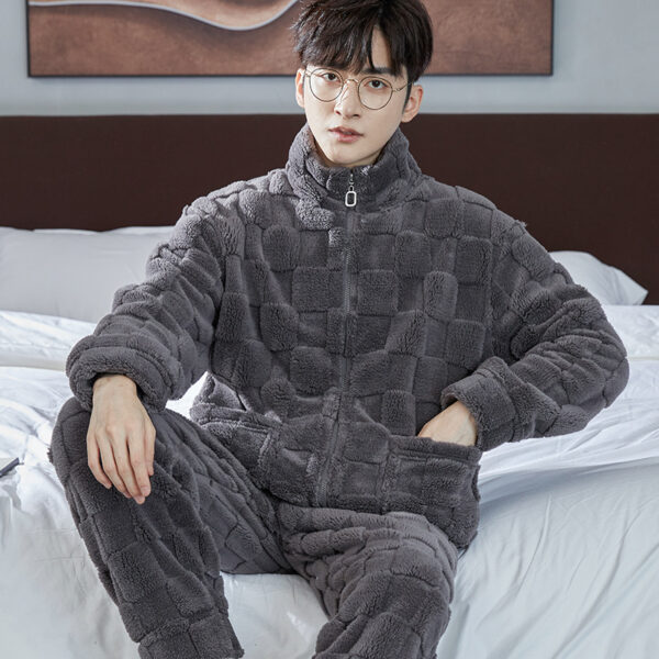 Pajamas Men's Jacquard Flannel Loose Fleece-lined Warm Loungewear - Image 3