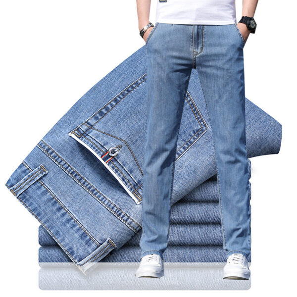 Men's Loose Elastic Jeans Straight Solid Color Casual Trousers - Image 7