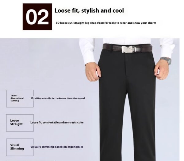 Men's Casual Trousers Elastic Non-ironing Loose Straight Suit Pants - Image 8