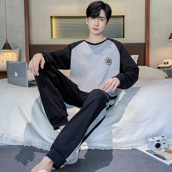 Men's Long Sleeve Cotton Simple Loose Plus Size Pajamas - Image 4