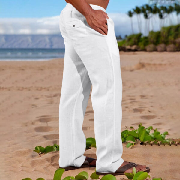Men's Trousers Beach Drawstring Elastic Waist Straight Leg Outdoor Leisure - Image 4