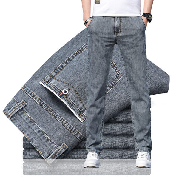 Men's Loose Elastic Jeans Straight Solid Color Casual Trousers - Image 9
