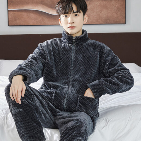 Pajamas Men's Jacquard Flannel Loose Fleece-lined Warm Loungewear - Image 10