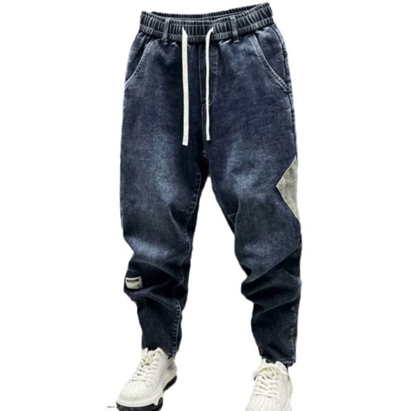 Fleece Padded Jeans Washed Loose Elastic - Image 2