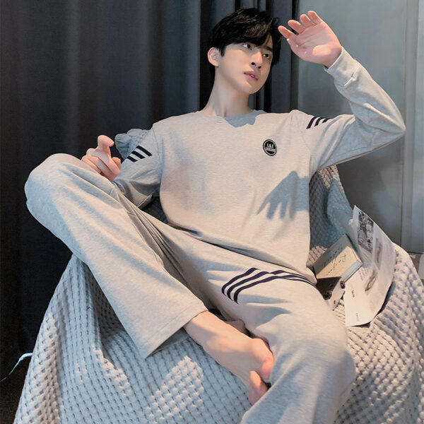 Men's Long Sleeve Cotton Simple Loose Plus Size Pajamas - Image 8