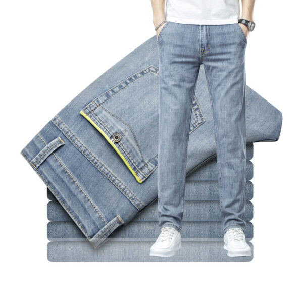 Men's Loose Elastic Jeans Straight Solid Color Casual Trousers - Image 2