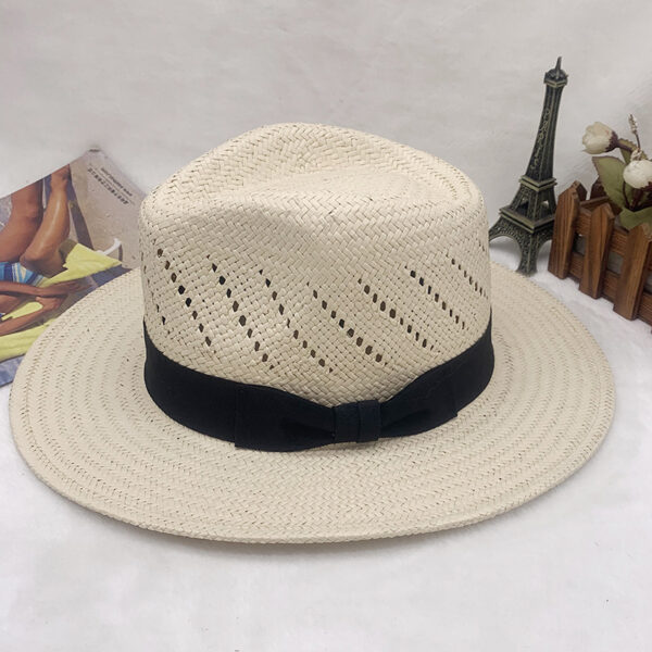 Striped Bow Flat-brimmed Jazz Straw Top Hat