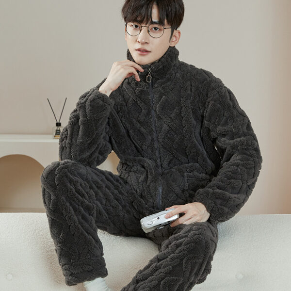 Pajamas Men's Jacquard Flannel Loose Fleece-lined Warm Loungewear - Image 6