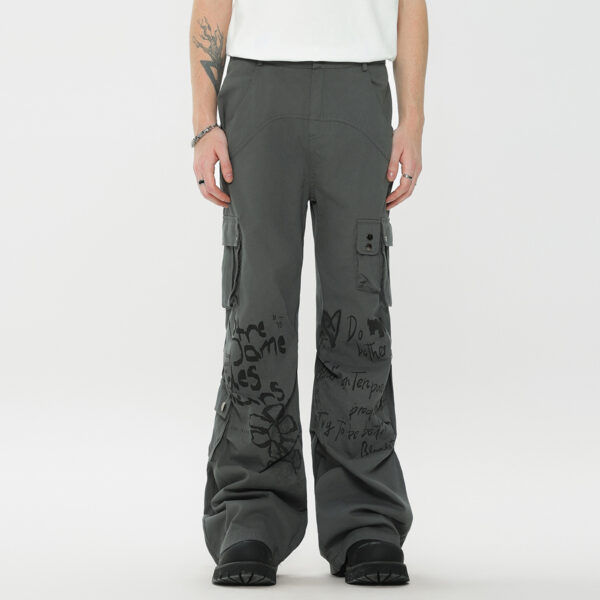 Water Paste Printing Design Sense American Fashion Brand Straight White Overalls Men - Image 2