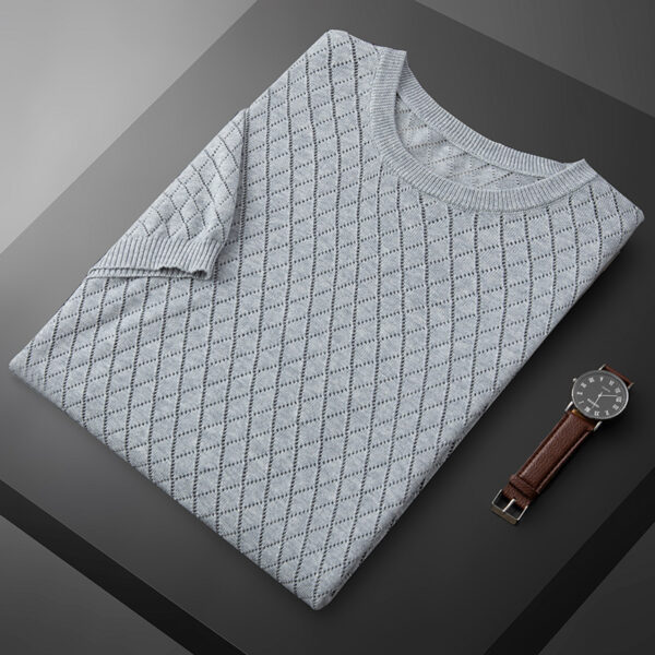 Men's Knitted Half Neck Hollow Short Sleeve Cotton T-shirt - Image 8