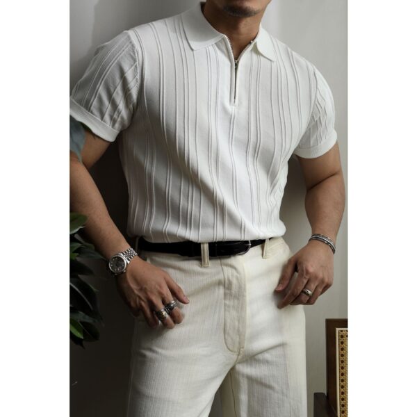 Zipper Knitted Short-sleeved Polo Shirt Men's Loose Lapels T-shirt - Image 7