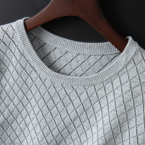 Men's Knitted Half Neck Hollow Short Sleeve Cotton T-shirt - Image 4