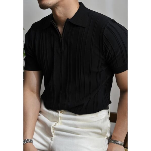 Zipper Knitted Short-sleeved Polo Shirt Men's Loose Lapels T-shirt - Image 5