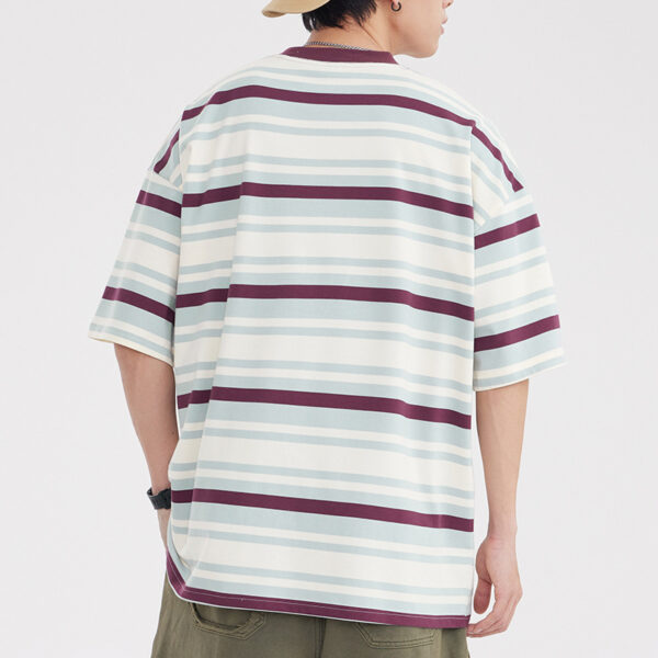 Vintage Stripe Niche Couple Loose Half-sleeve Top - Image 2