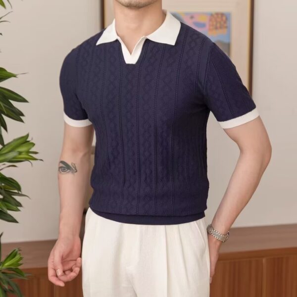 Summer Breathable Italian Color Matching Men's Polo Shirt - Image 4